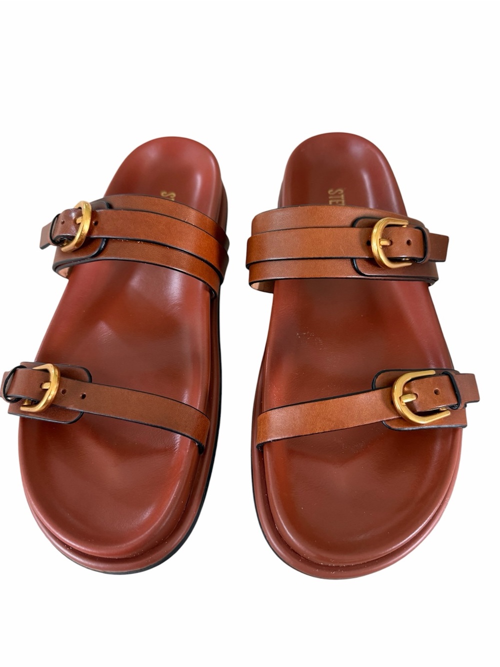 Steve Madden Zina Cognac Lea Leather Slide Sandals - Picture 3 of 6
